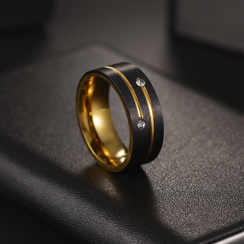 Titanium Steel Black Gold Two-Tone Ring for Men with Electroplated 8MM Band