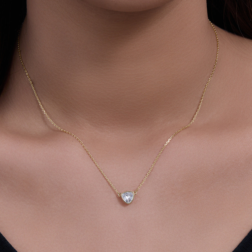 S925 Sterling Silver Geometric Triangular Zircon Pendant Necklace Single Clavicle Chain