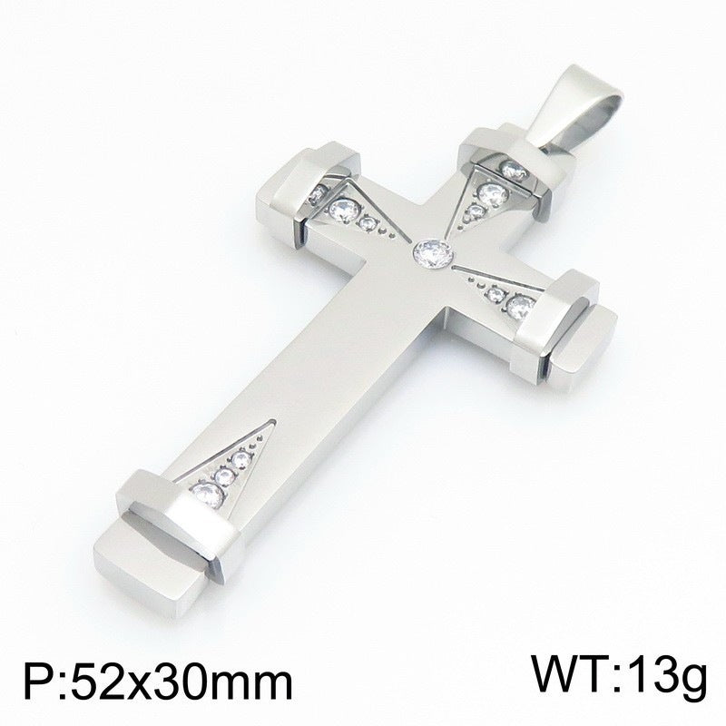Hip Hop Triangle Array Zircon Cross Pendant Stainless Steel Men's Cross Pendant Necklace