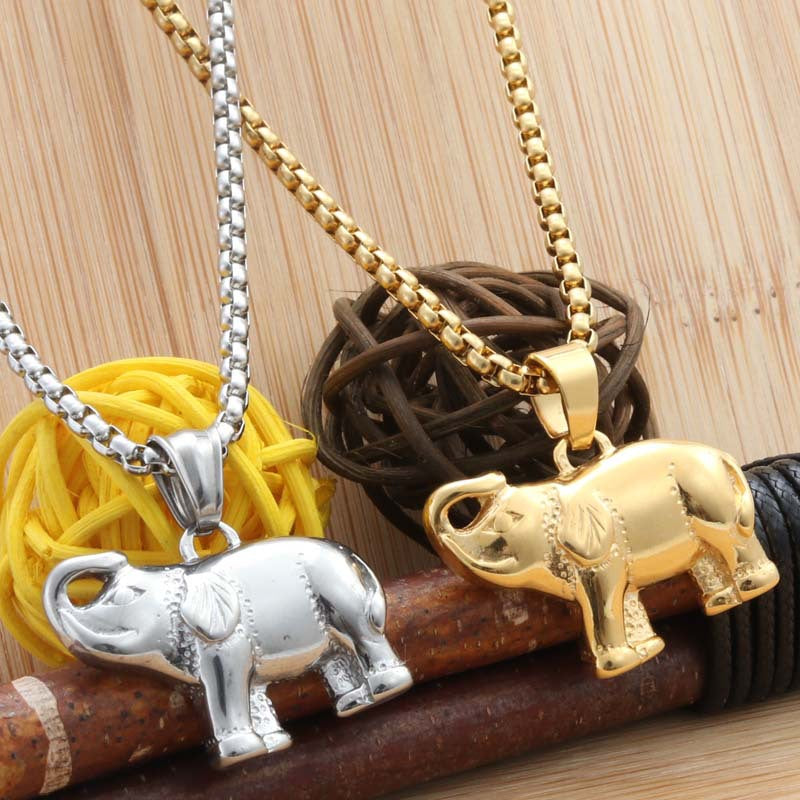 Titanium Steel Punk Elephant Pendant Necklace for Men – Trendy Retro Design by Planderful