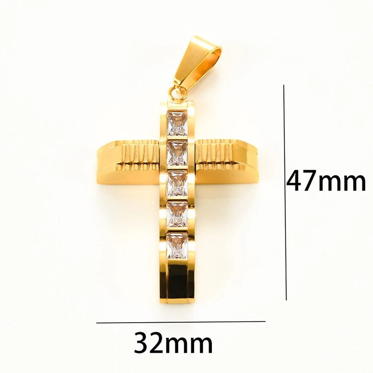 1. Planderful Everyday Genie Mens Cross Pendant Necklace In Stainless Steel With Zircon Inlay