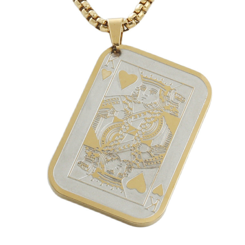 Titanium Steel Playing Card Pendant Necklace for Men - Personalized Retro Design