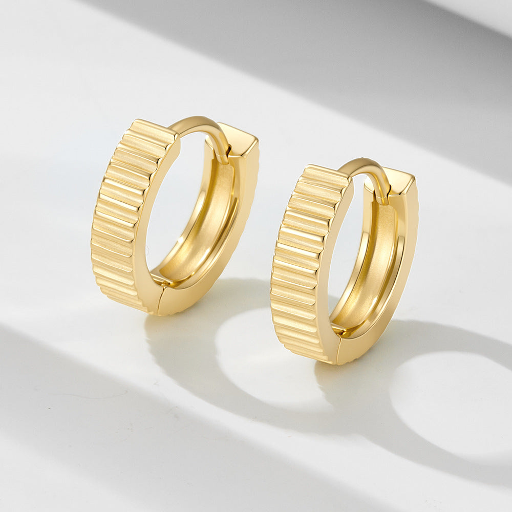S925 Sterling Silver Earrings Minimalist Smooth Striped Ear Buckles Tremella