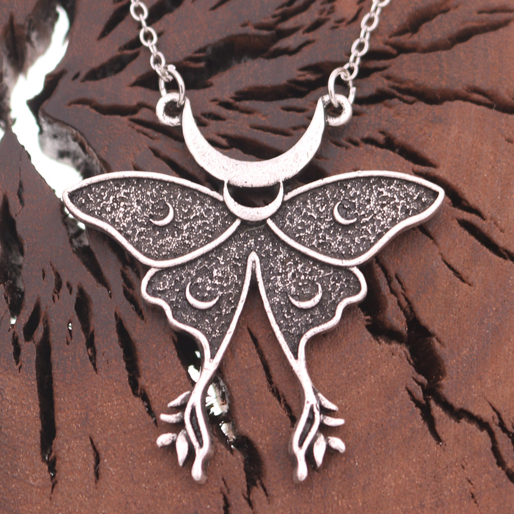 Vintage Moon and Moth Zinc Alloy Necklace - Norse Legacy Collection