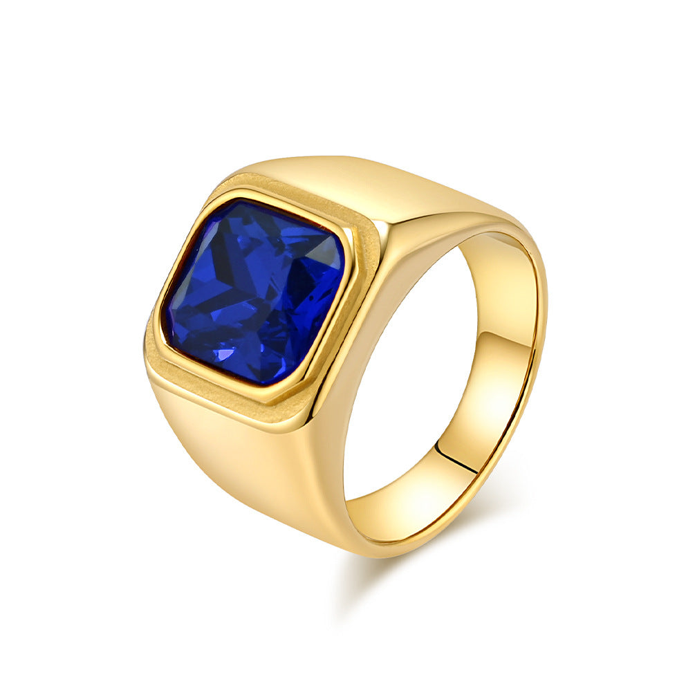 Planderful Mens Stainless Steel Zircon Ring 18K Gold Plated