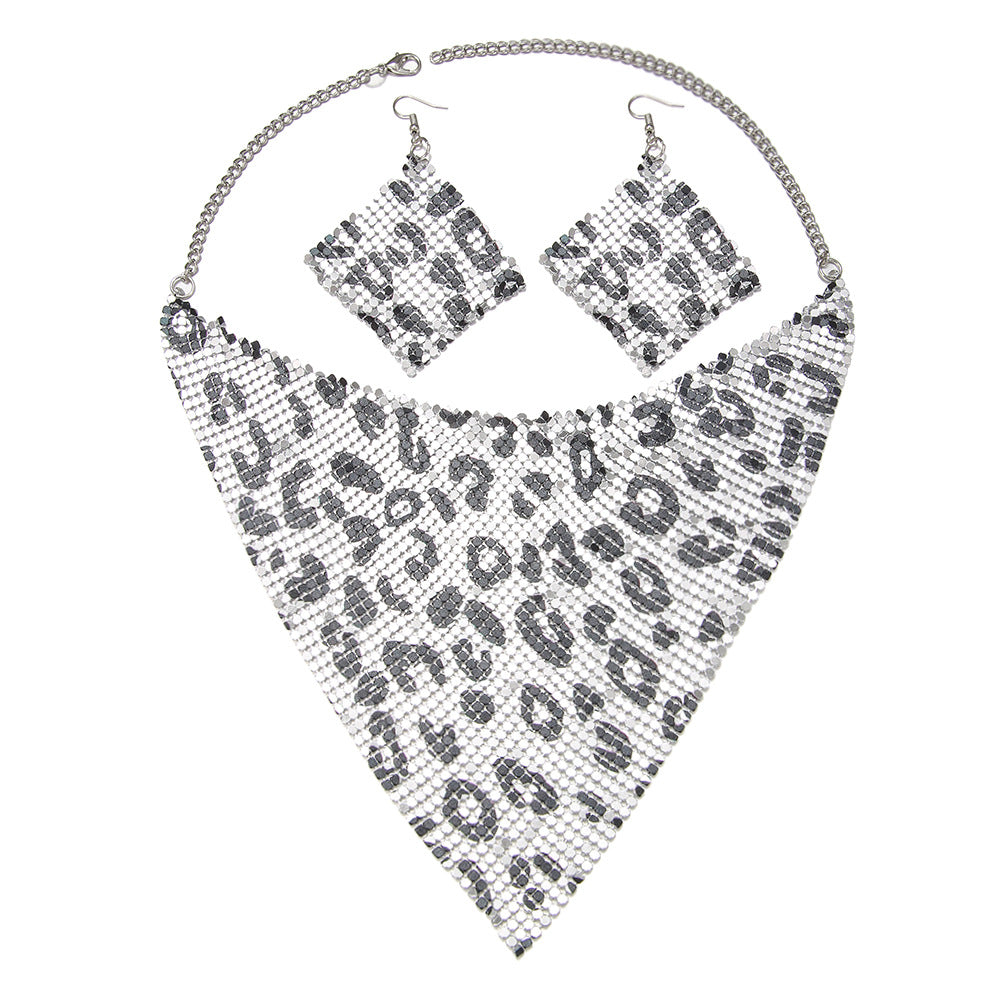 Shimmering Leopard Print Metal Triangle Necklace Set