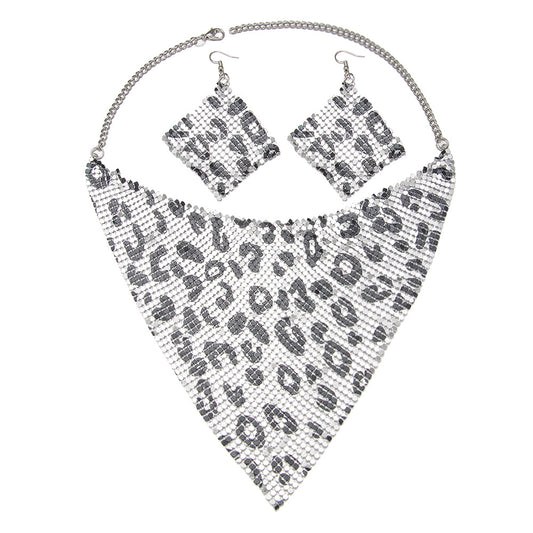 Shimmering Leopard Print Metal Triangle Necklace Set