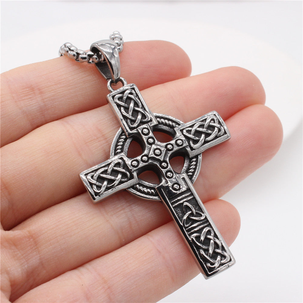 Celtic Cross Pendant Necklace Titanium Steel Durable Unisex Viking Pattern Protection Planderful Brand