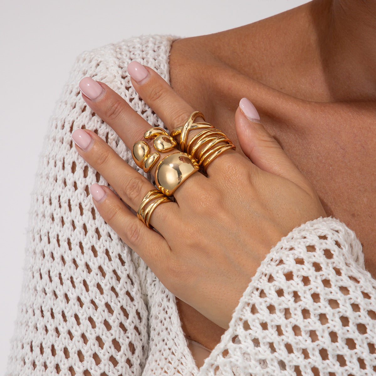 Planderful Vienna Verve Liquid Pleated Ring Set For Women Retro Winding And Stacking Statement