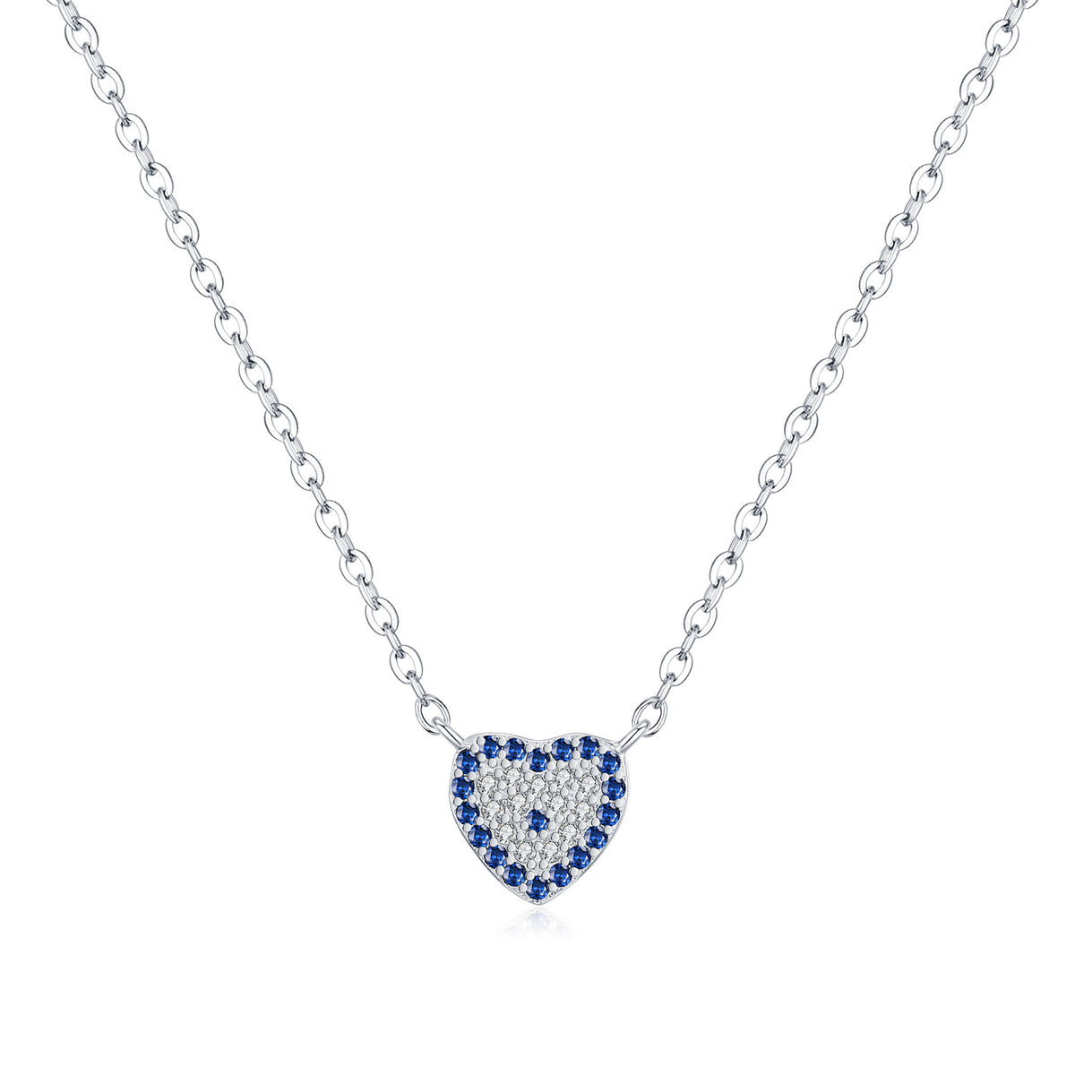 925 Sterling Silver Blue Heart Zircon Necklace