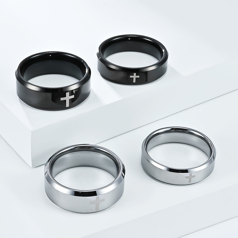 Planderful Laser Cross Tungsten Ring For Men And Women Couple Wedding Band Premium