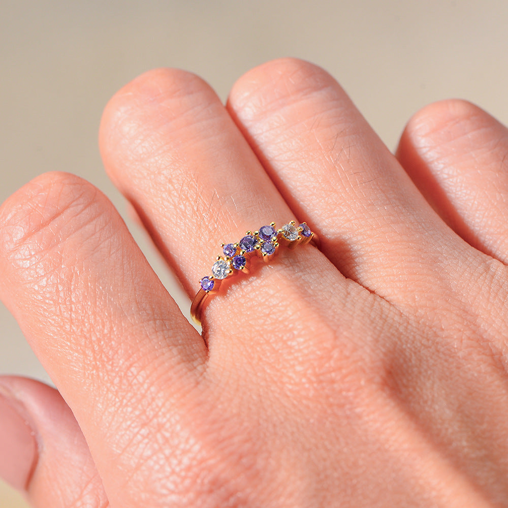 Japanese Multi-Color Zircon Sterling Silver Ring Small Fresh And Ring