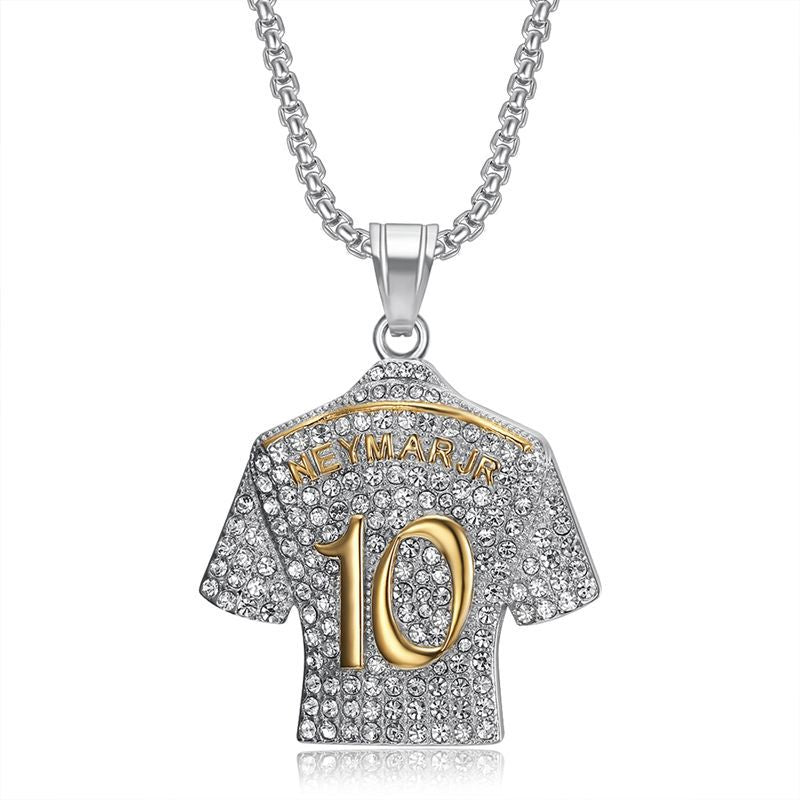 Planderful Football Jersey Pendant Necklace No 10 Titanium Steel Gold Plated Zircon Hip Hop Style
