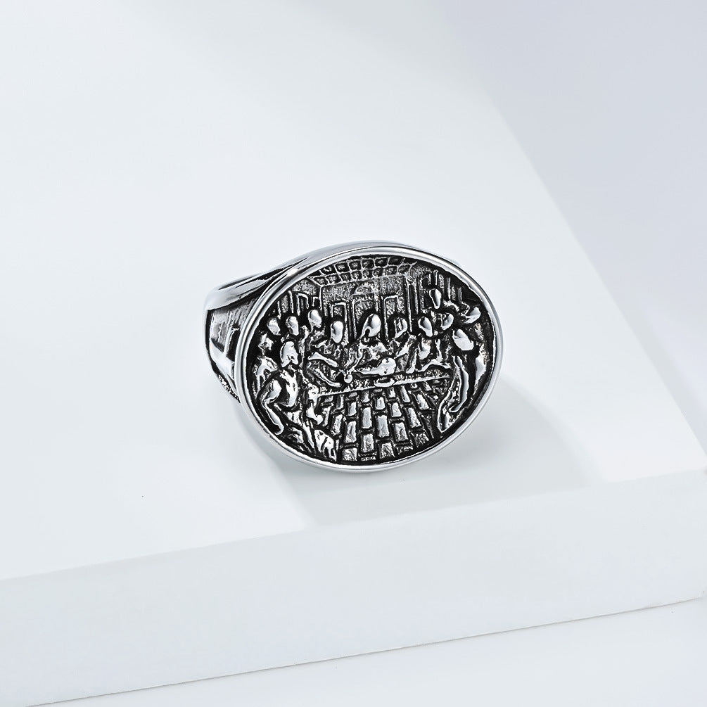 Planderful Last Supper Cross Ring For Men Unisex Stainless Steel Bold Statement Jewelry
