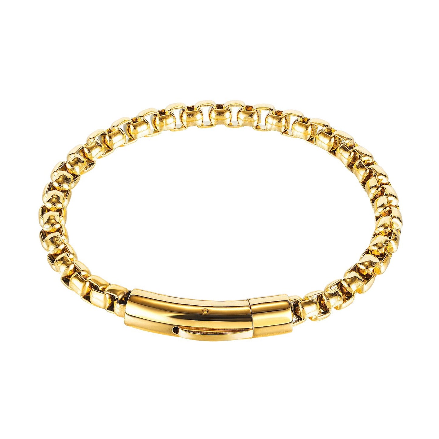 Planderful Titanium Steel Bracelet For Men With Magnet Buckle Square Pearl Chain Retro High End Hip Hop Jewelry