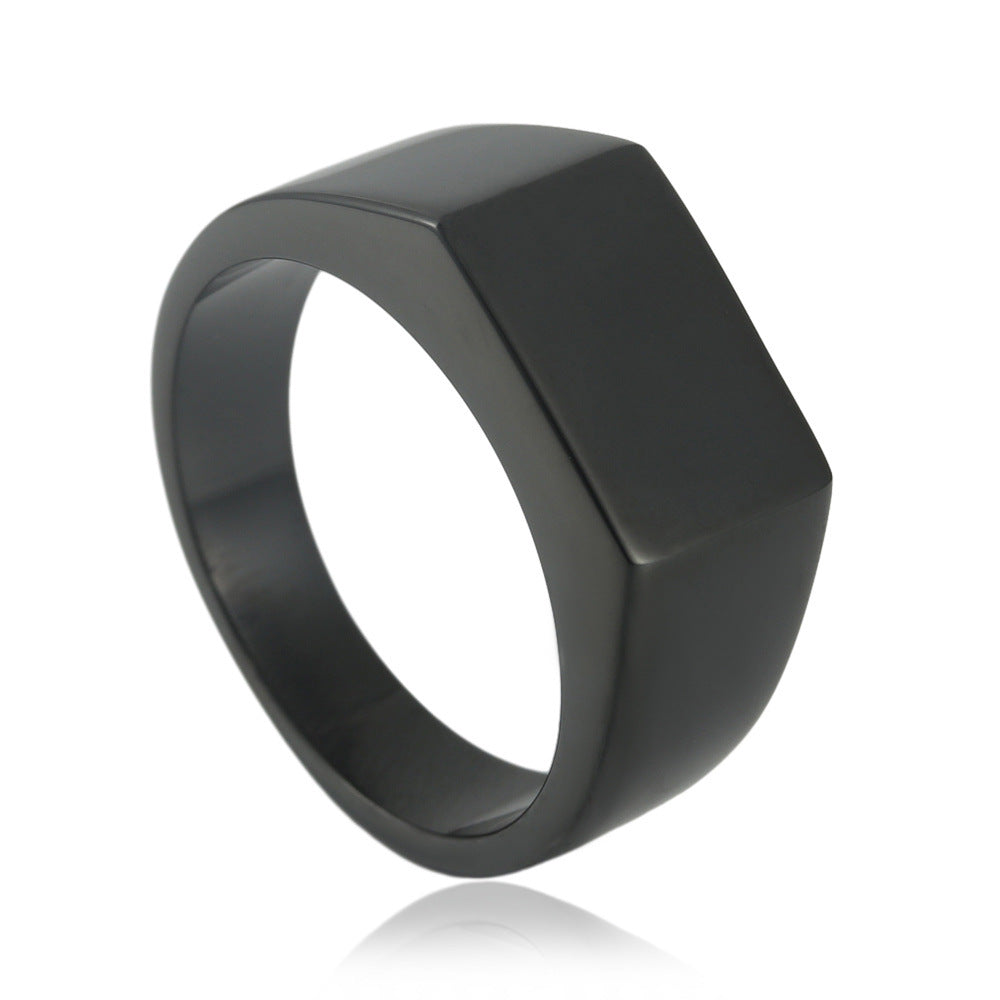Retro Multi-Color Titanium Steel Rectangular Ring for Men - European and American Style