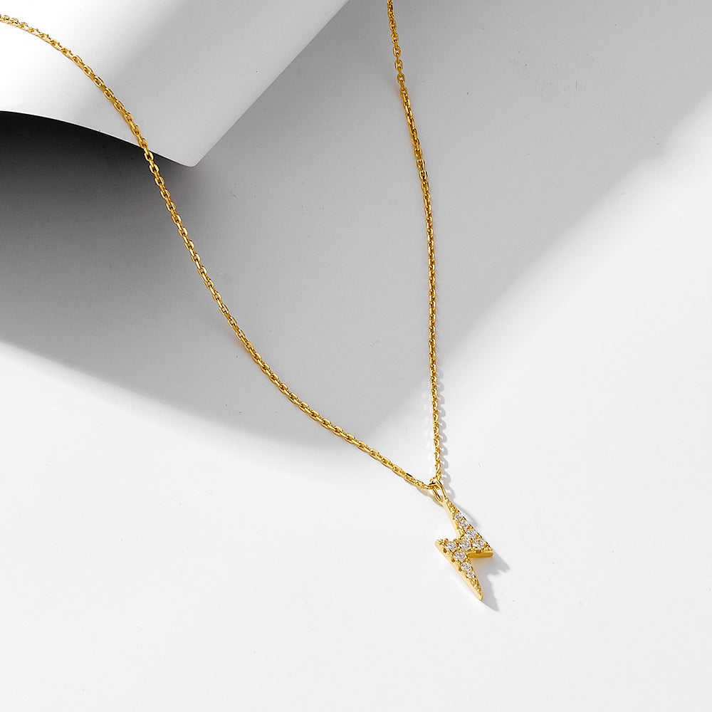 S925 Sterling Silver Inlaid With Zircon Lightning Necklace Minimalist Design Chain