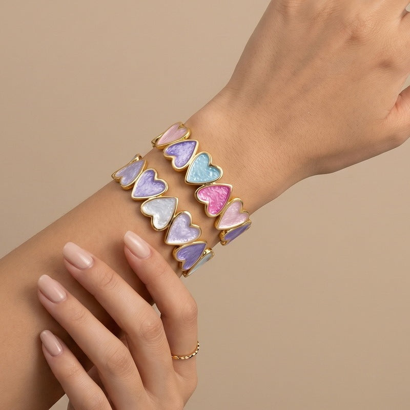 Spring & Summer Color Pearlescent Gradual Change Dripping Oil Love Open Bracelet