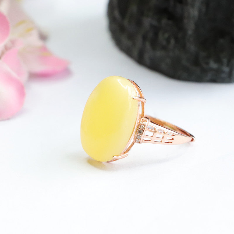 Yellow Amber Beeswax Sterling Silver Ring from Planderful Collection