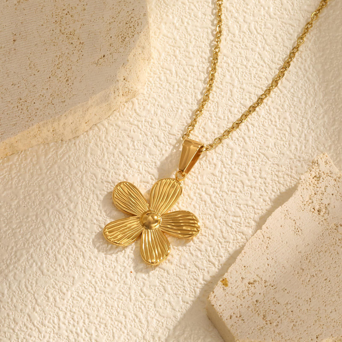 Flower Geometric Gold-Plated Stainless Steel Necklace