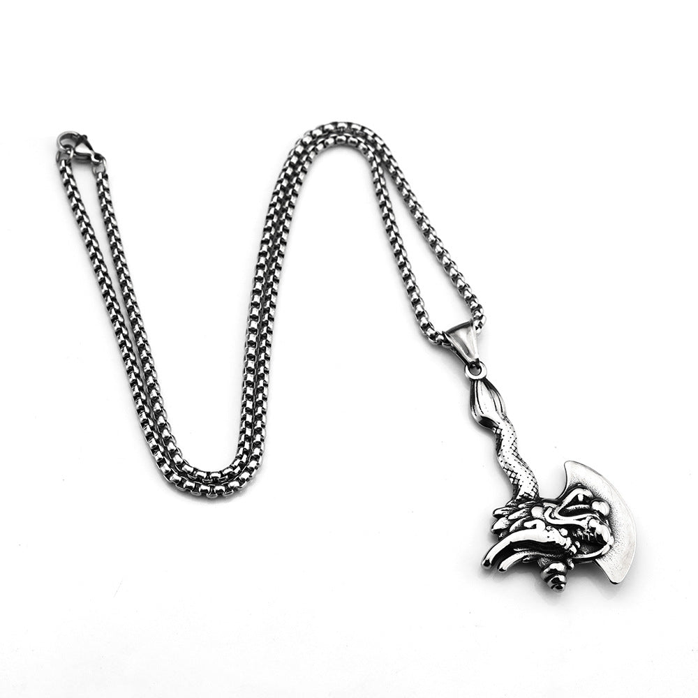 Men's Stainless Steel Pendant Double-Sided Dragon Axe Pendant