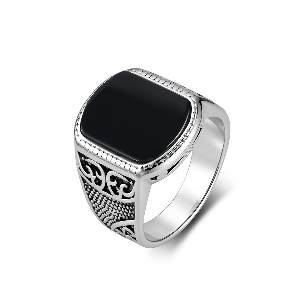 Tiger Turquoise Textured Vintage Stainless Steel Ring for Men