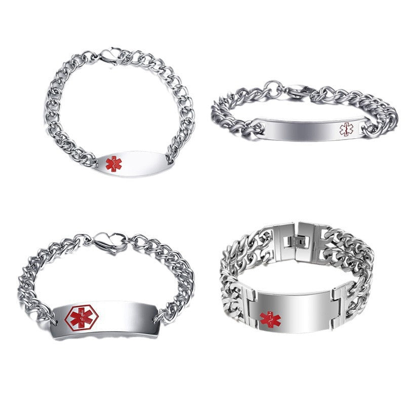 Curved Brand Medical Logo Stainless Steel Bracelet for Men