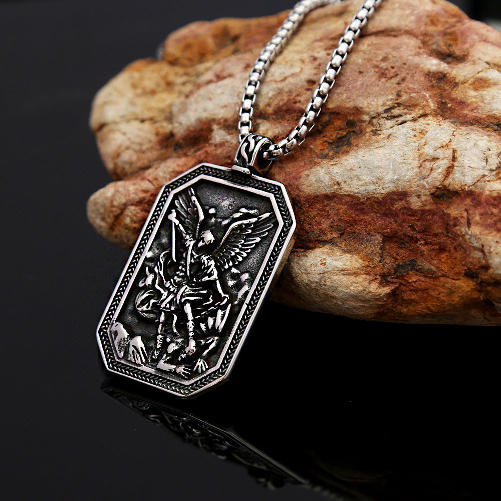 Retro European American Titanium Steel Angel Pendant Necklace for Men