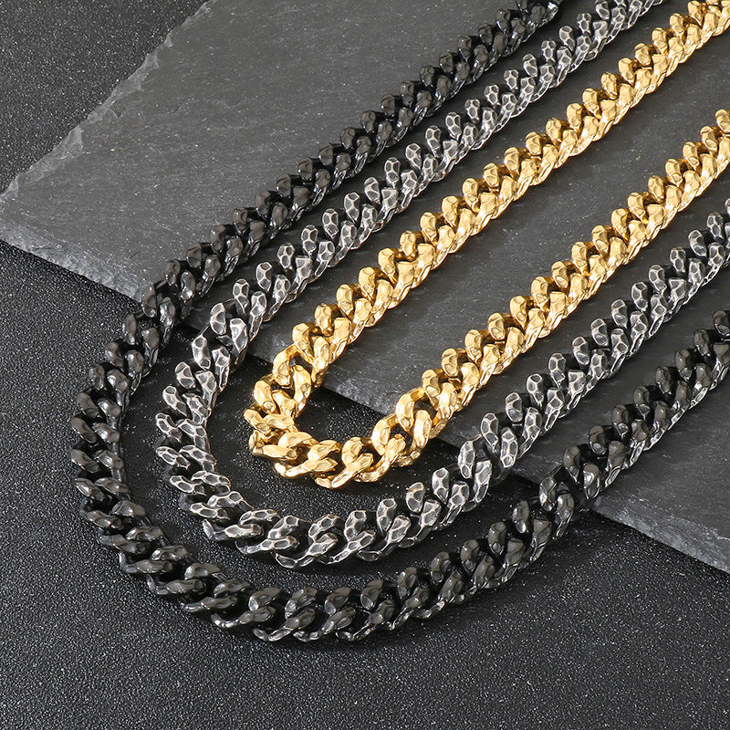 Planderful Hammered Cuban Chain Necklace Stainless Men