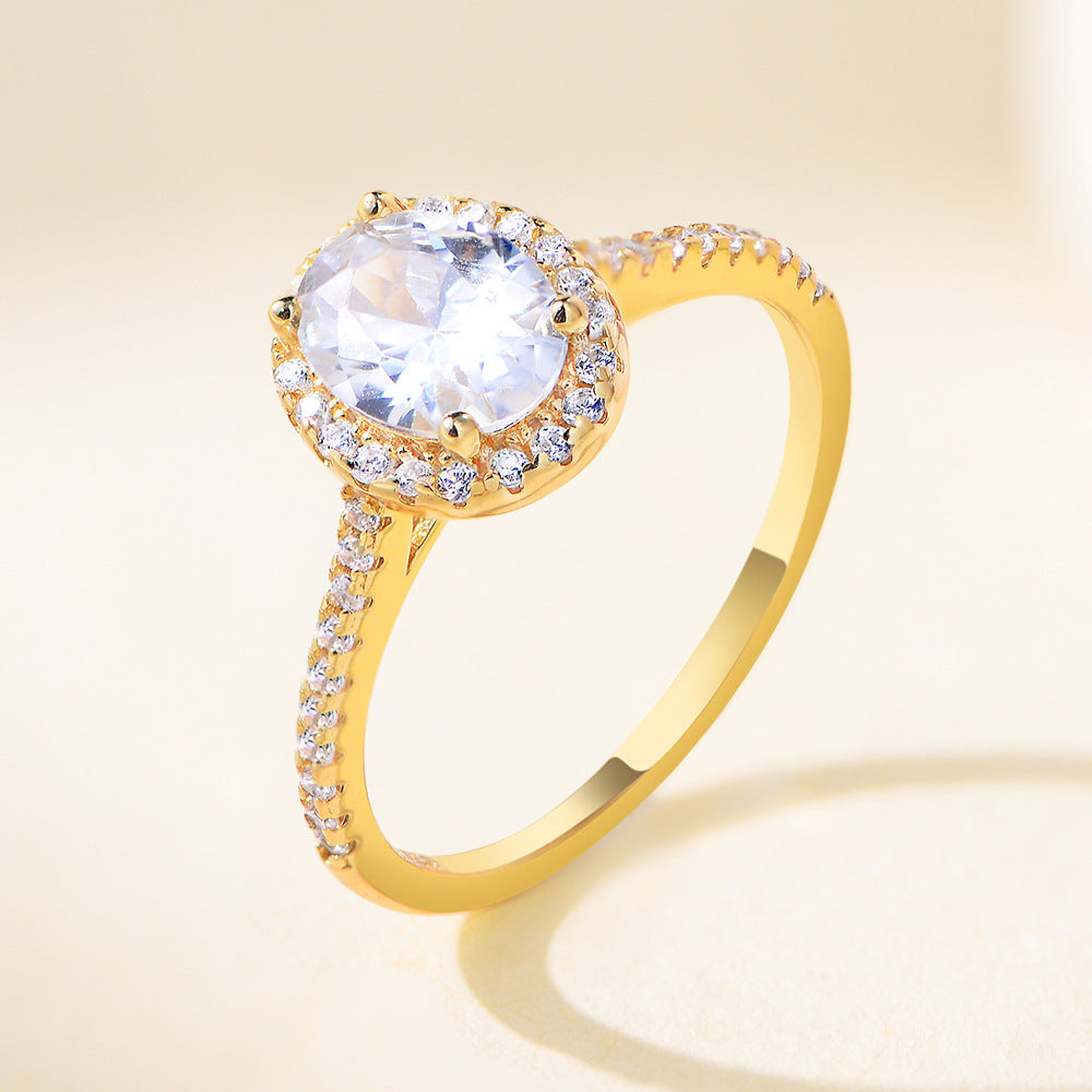 Planderful S925 Sterling Silver Oval Zircon Engagement Ring For Women Elegant Everyday Genie Collection