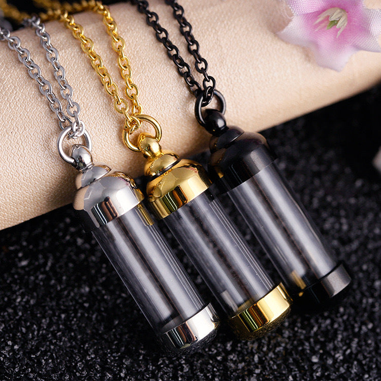 Planderful Stainless Steel Glass Pendant Perfume Bottle Necklace Openable For Unisex Everyday Fragrance