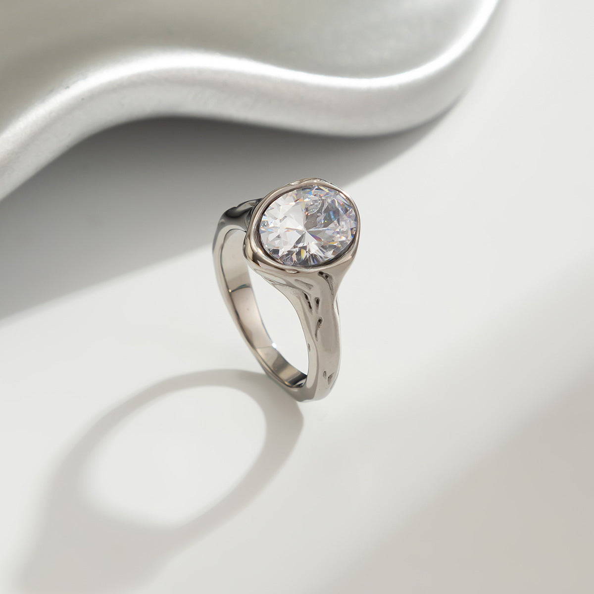 Planderful Stainless Steel Ring With Lava Texture And Zircon Inlays For Women Statement Jewelry