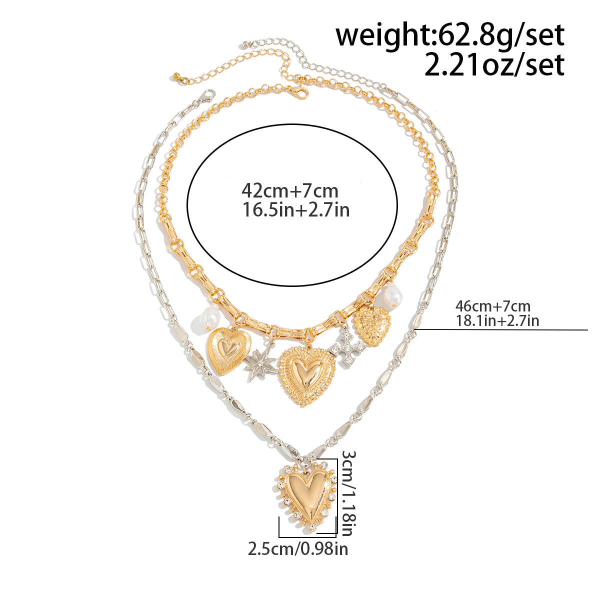 Star & Heart Mixed-Color Layered Necklace