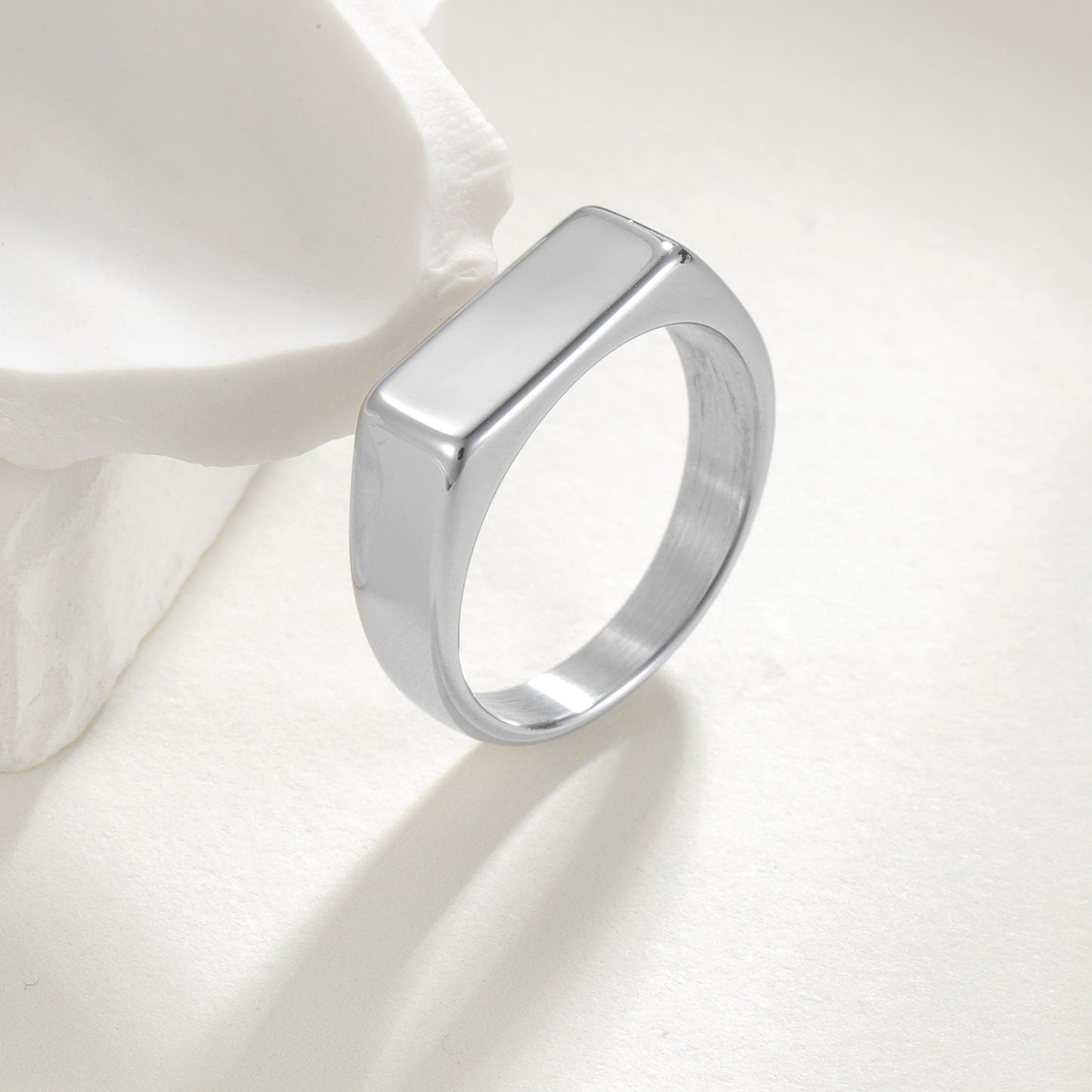Planderful Titanium Steel Rectangular Ring Unisex Retro Personality Casting Protection Statement Jewelry