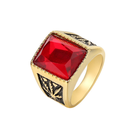 Planderful Personalized Retro Maple Zircon Titanium Steel Ring Unisex Durable Statement