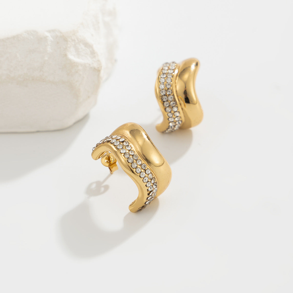 Planderful Vienna Verve C Shaped Zircon Stainless Steel Stud Earrings For Women Statement Luxury