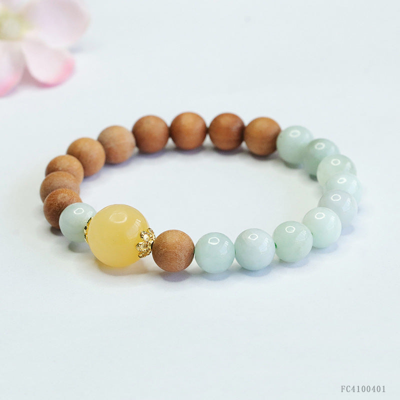 Jadeite Round Bead & Sandalwood 8 mm Beaded Bracelet