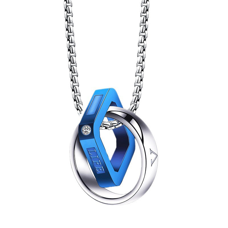 Planderful Everyday Genie Mens Titanium Steel Double Ring Necklace Does Not Fade Versatile Everyday Jewelry for Him