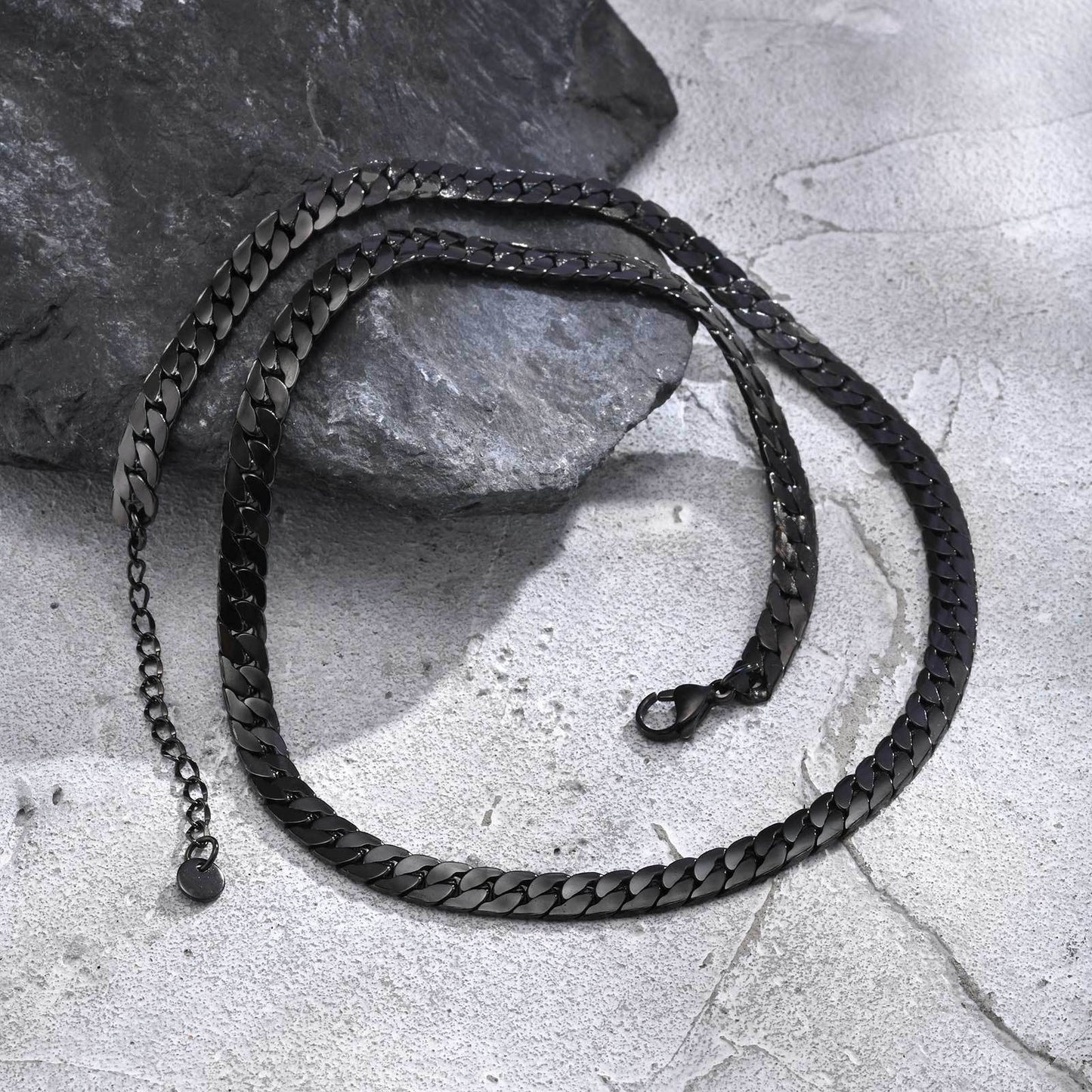 Stainless Steel Flat Four-Sided Encrypted Nk Chain Necklace Black Boys