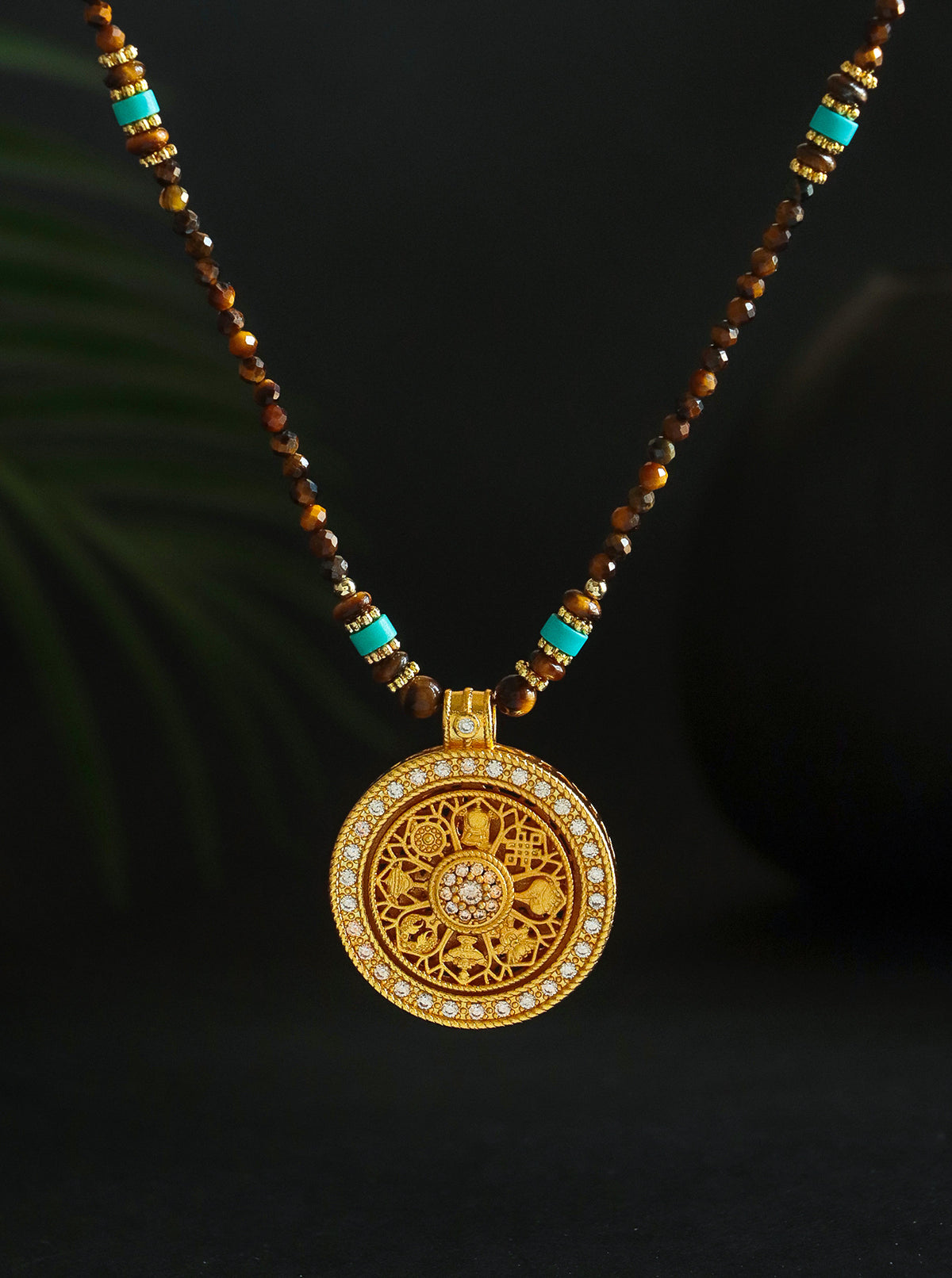 Tiger Eye & Turquoise Elephant Gourd Necklace