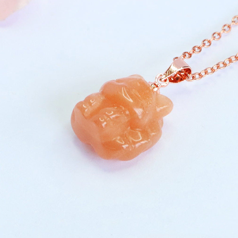 Orange Moonstone Nine-Tailed Fox Pendant — No Chain
