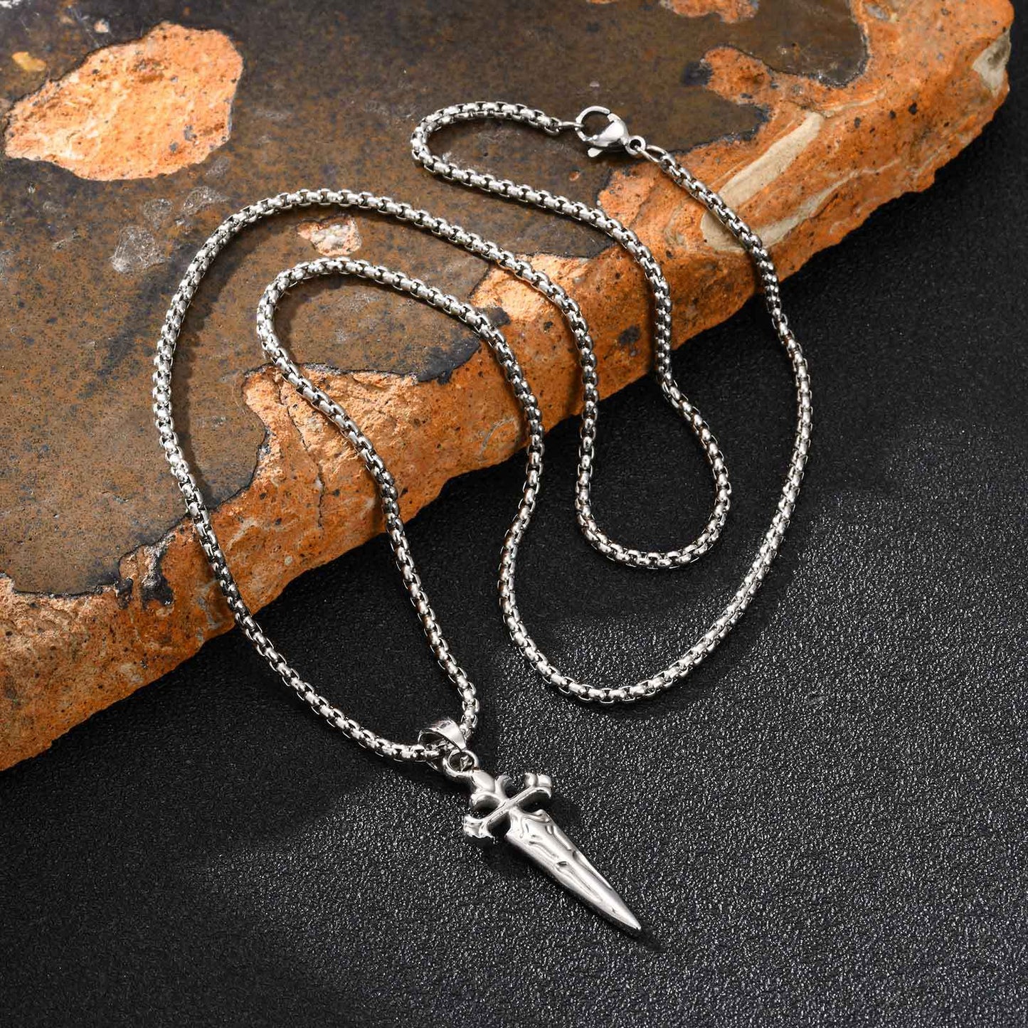 Planderful Stainless Steel Sword Cross Pendant For Men