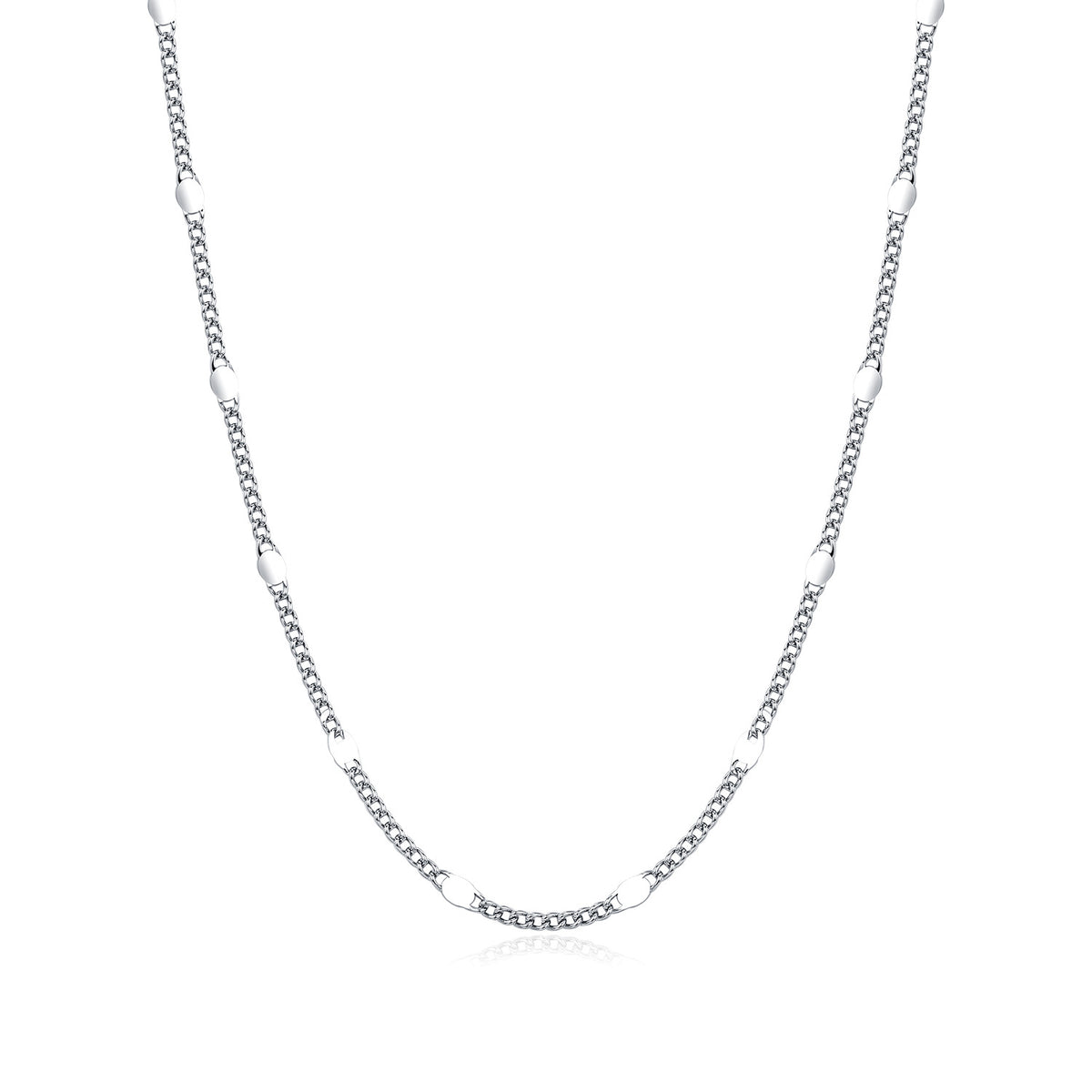 925 Sterling Silver Side-Sequin Chain Necklace