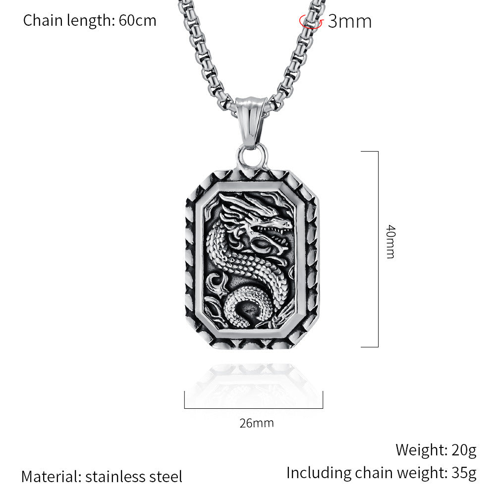 Steel Necklace - Vintage Dragon Pendant