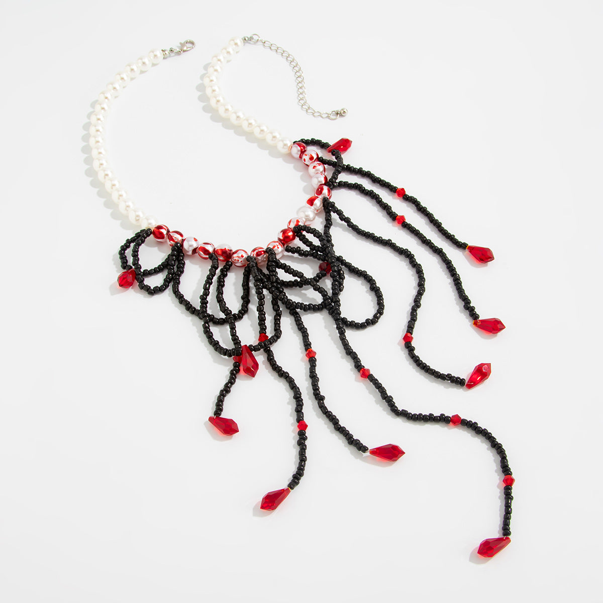 Gothic Beaded Blood-Drip Fringe Necklace
