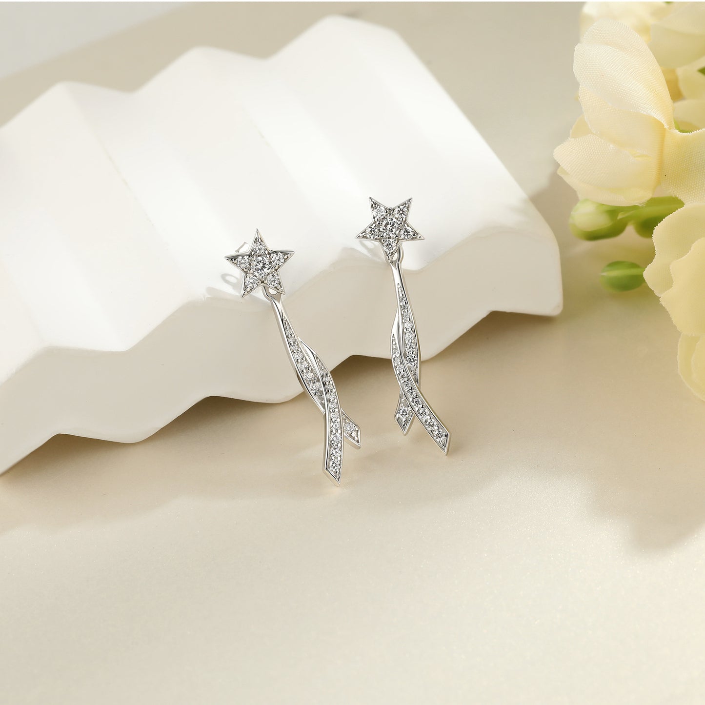 Planderful Sterling Silver Zircon Long Drop Earrings For Women Elegant Light Luxury Star Style