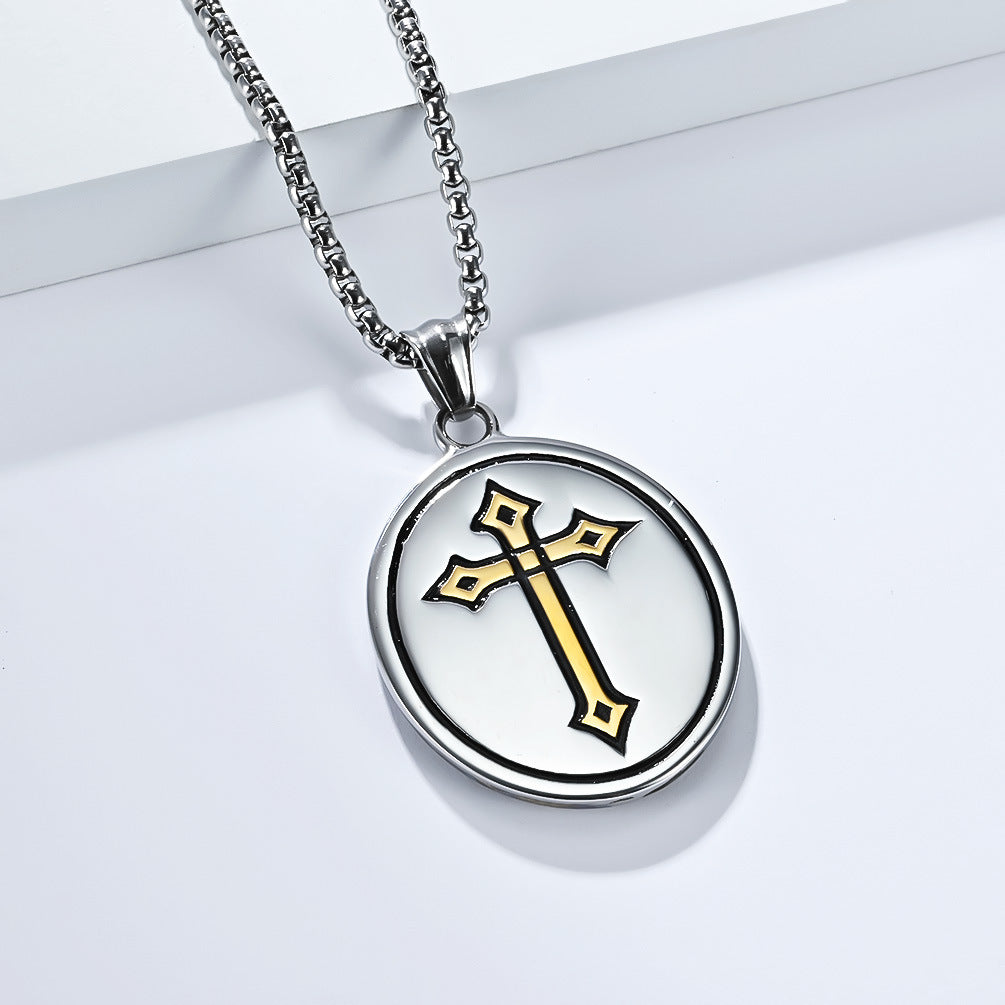 Planderful Sacred Heart Cross Necklace For Men Titanium Steel Durable Retro European American Design