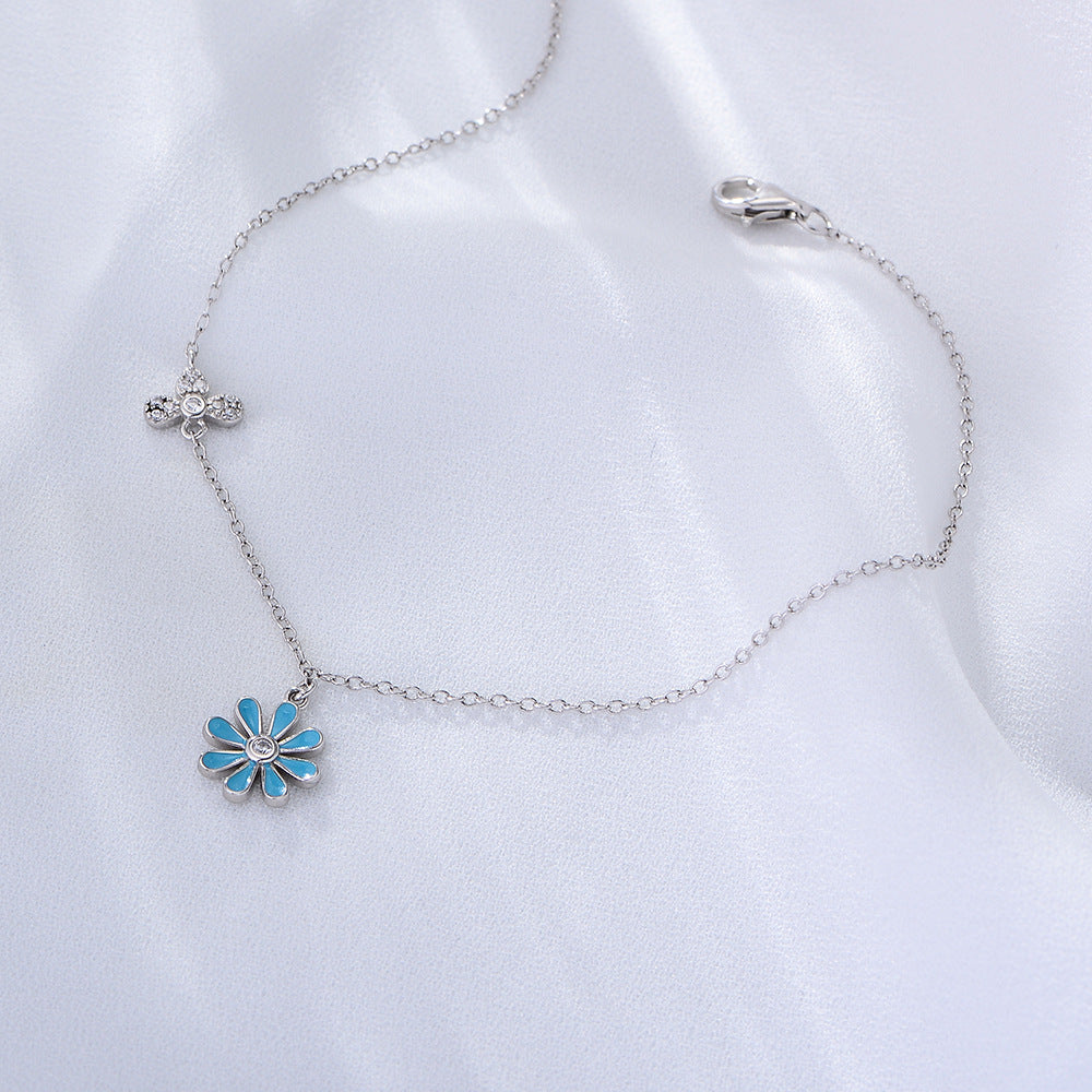 Japan And Korea Small Daisy Anklet Sterling Silver Summer Versatile Fresh Flower Anklet Bracelet