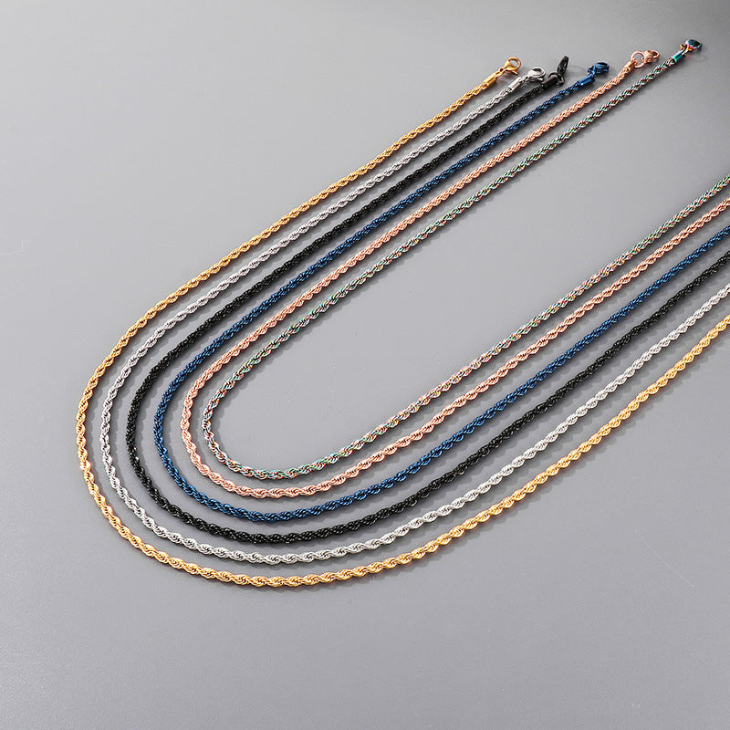 Sweater Chain Hip Hop Vacuum Plated 3mm Twist Chain Regular Chain Stainless Steel Necklace