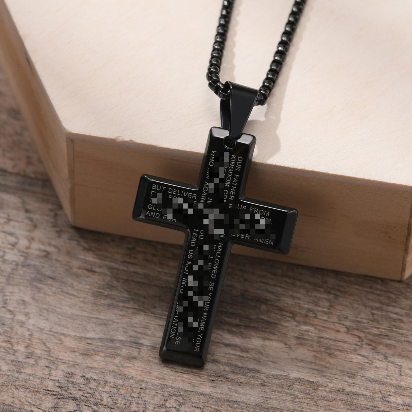 Stainless Steel Cross Pendant Men's Laser Accessories Necklace